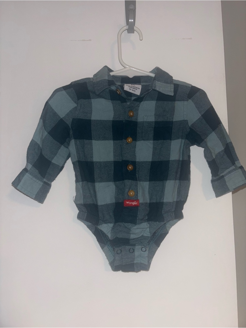 Wrangler Green and Black Plaid Baby One-Piece Button Front